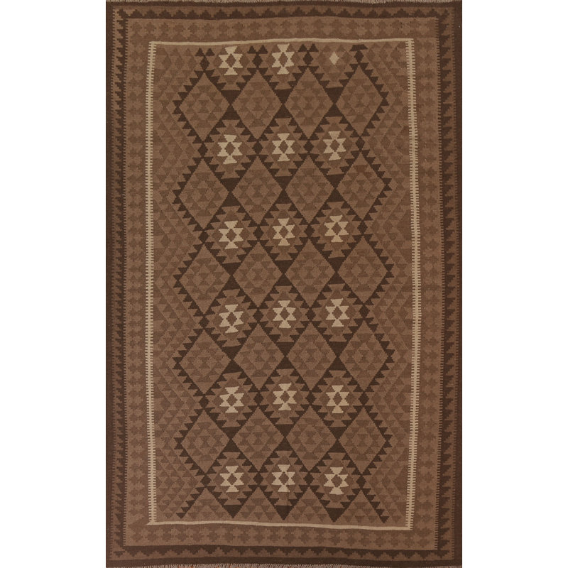 Brown Kilim Geometric Area Rug 7x9