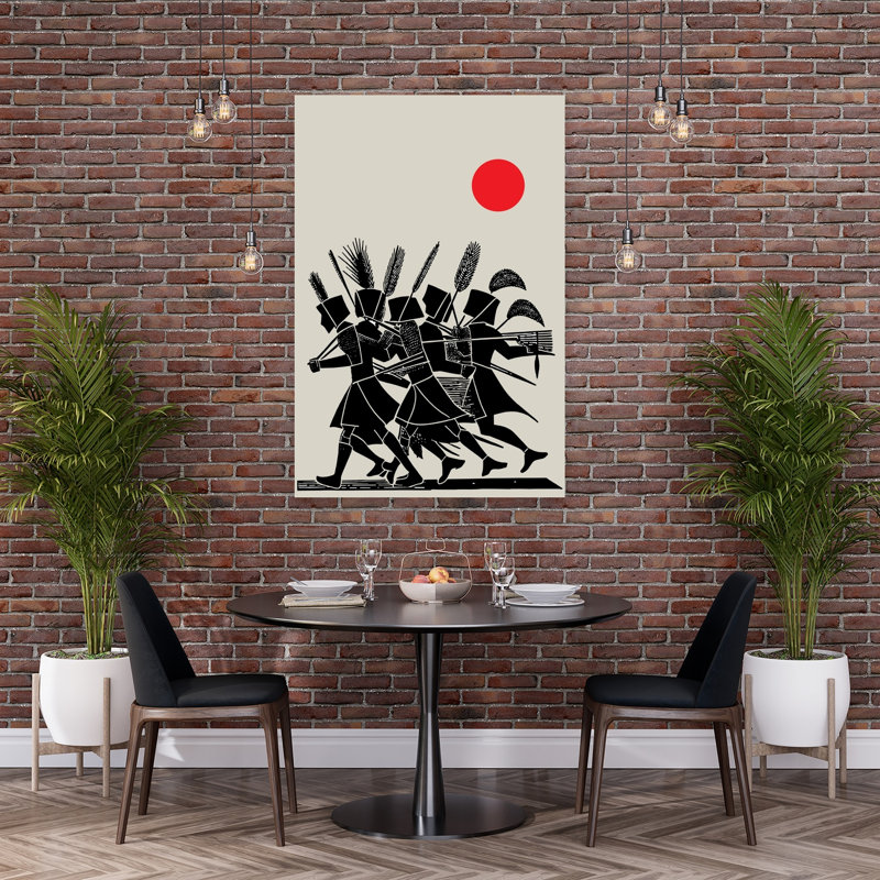 Marching Archers Red Sun Minimalist Abstract Architecture Landscape Wall Art Print 1 Piece Wrapped Canvas Wall Art
