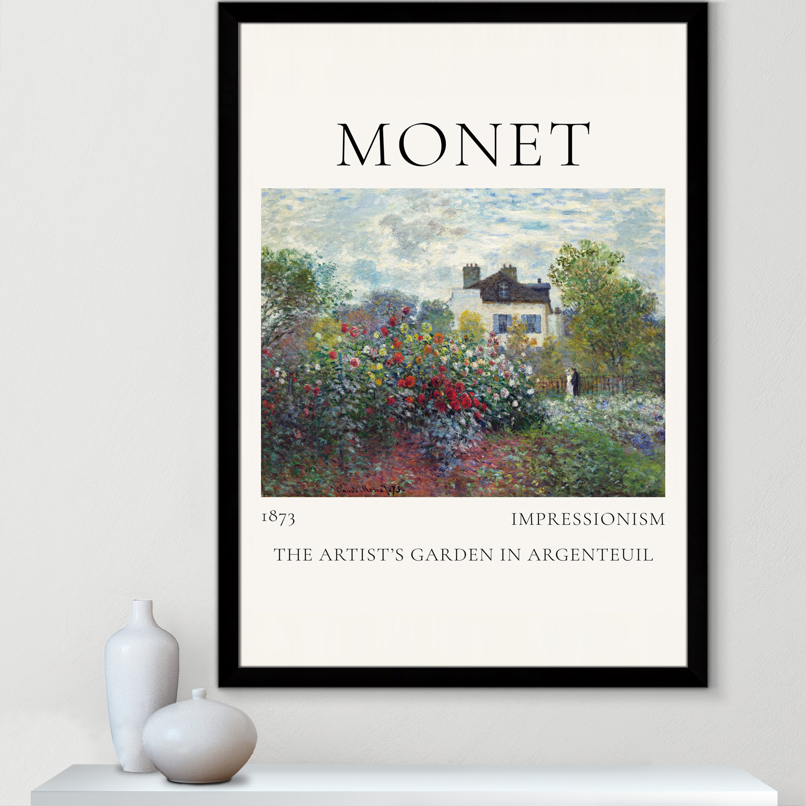 Rocchetto "Artists Garden in Argenteuil" Print, Black Single Picture Frame, No, 49" H x 35" W x 1.25" D