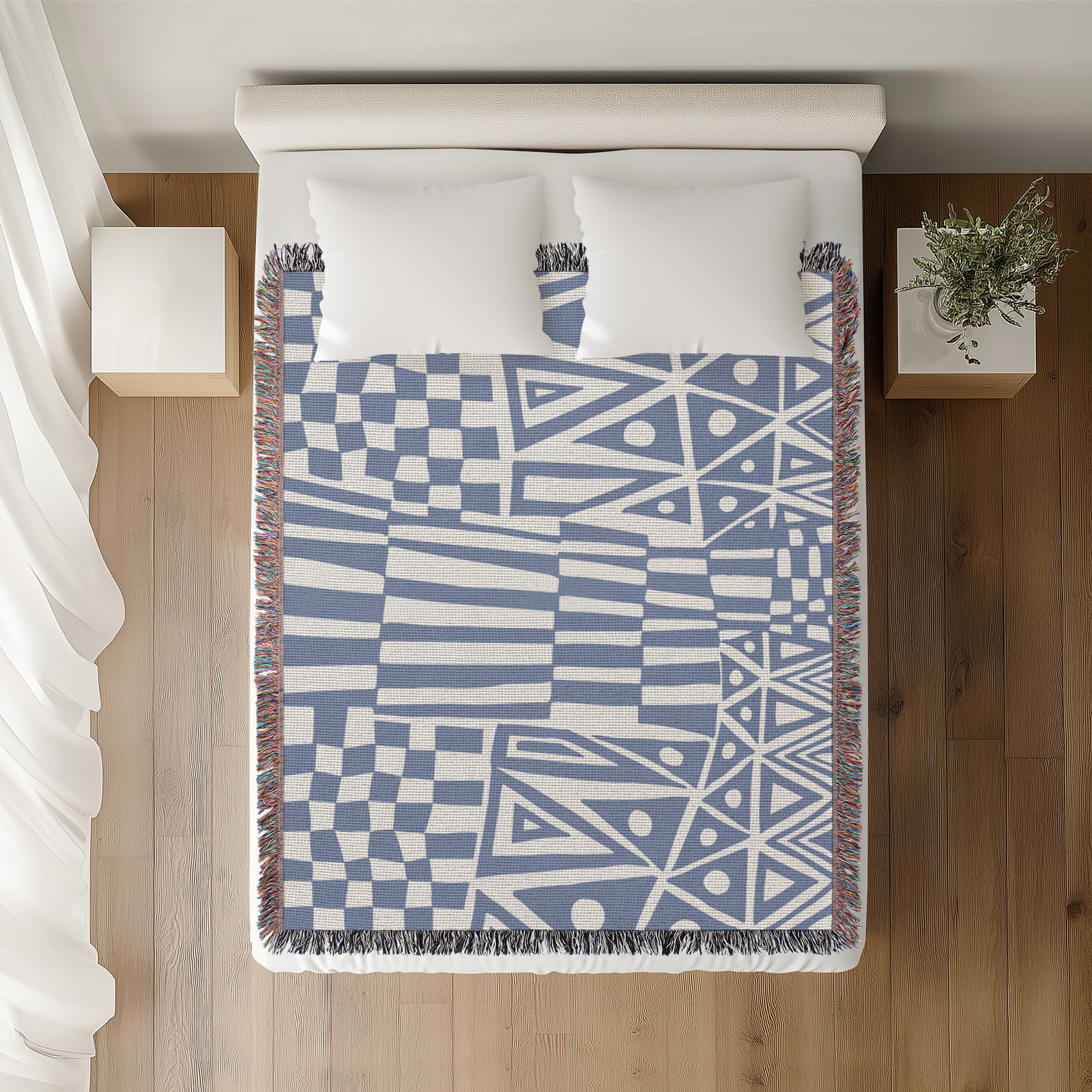 Cocodili Cotton Hand Woven Throw Blanket, 50" x 70"  – Full/Double, Light Blue