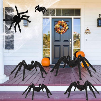 6 Pack Small Giant Spider Outdoor Decorations for Halloween, Scary Hairy Realistic Creepy Large Spider Decorations Sets for Indoor, Home, Party, Yard