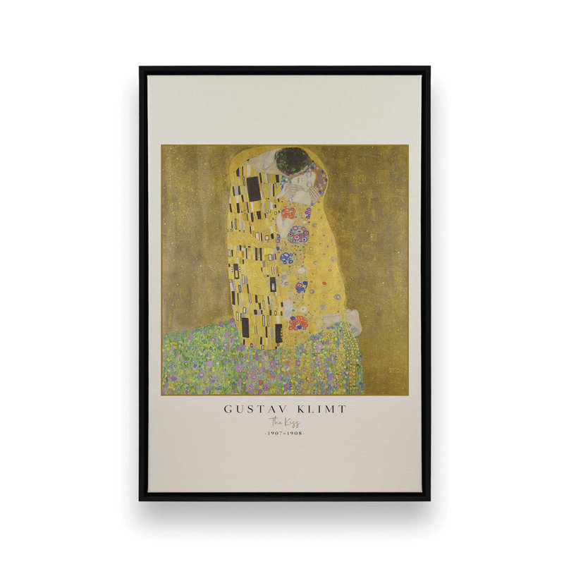 Le baiser par Gustav Klimt v3, Cadre flottant noir satiné, H 18,75 po x l 12,75 po