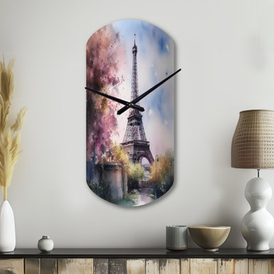 Beautiful Eiffel Tower In Paris V - Cylinder Paris Metal Wall Clock, Blue Wall Clock Print