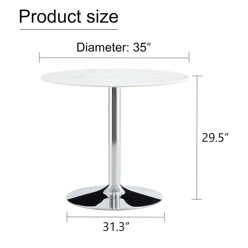 Modern White Round Glass Dining Table with Chrome Base
