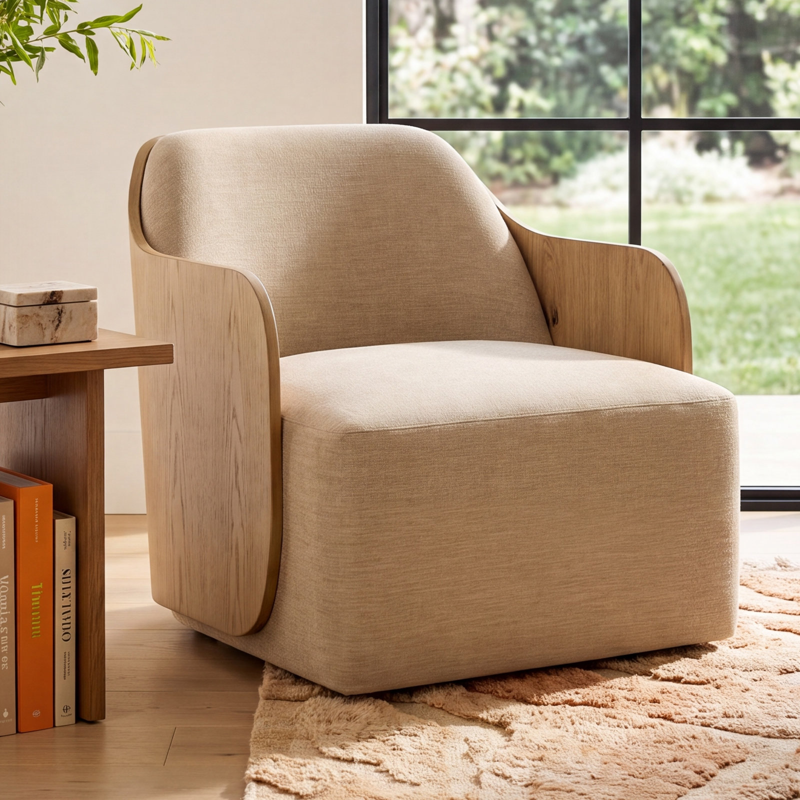 Marmee Upholstered Swivel Armchair, Laughlin Natural