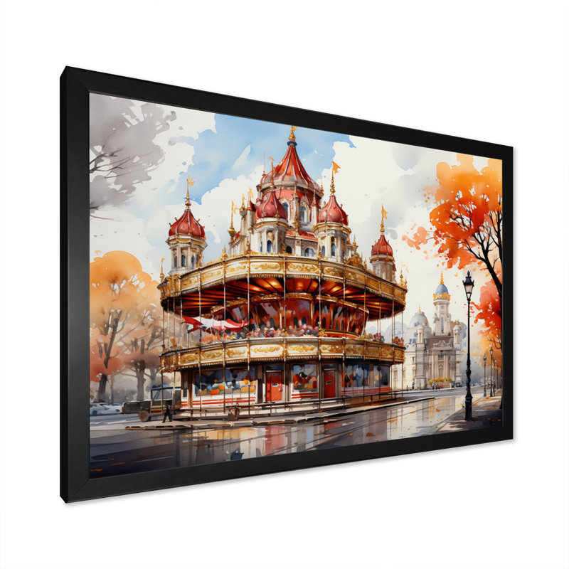Carousel Whimsical Delight I, reproduction d'art sur toile, H 24 po x l 32 po x P 1 po, Cadre photo noir