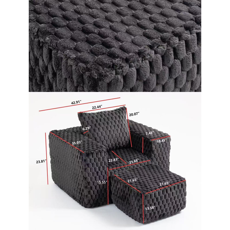Canapé décontracté en velours côtelé avec repose-pieds Casual, Noir