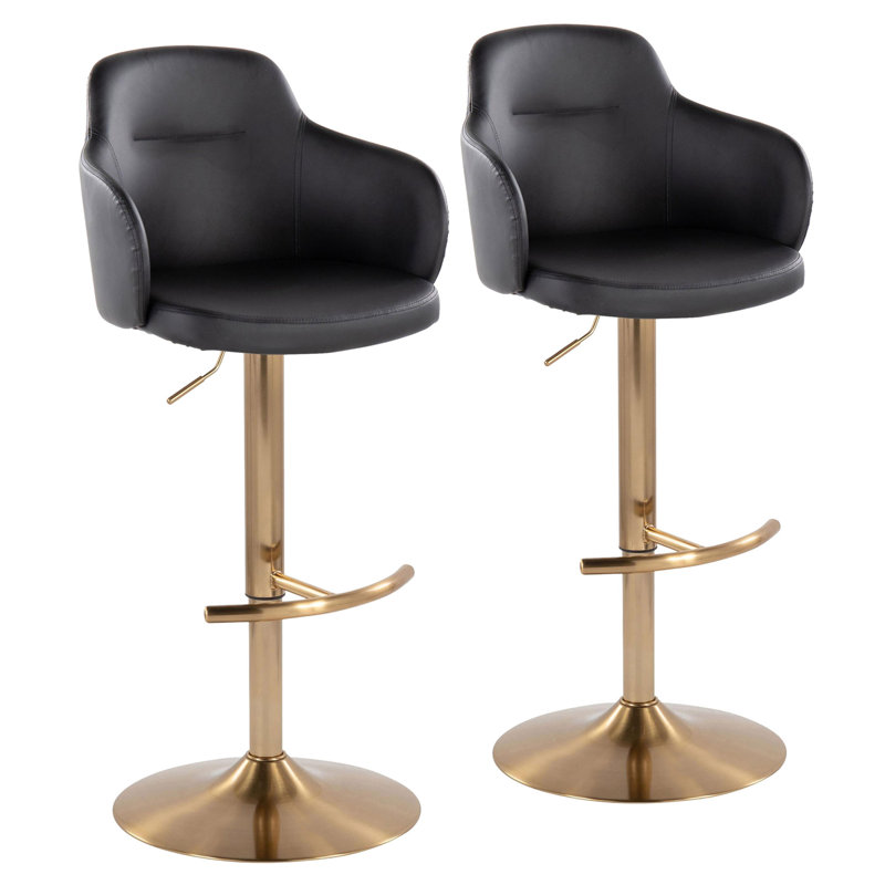 Tabouret de bar réglable en métal chromé et similicuir noir - ensemble de 2