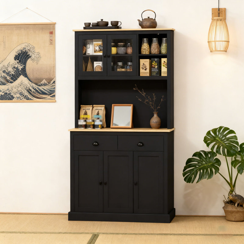 Armoire de cuisine autoportante de 71 po de hauteur, Noir