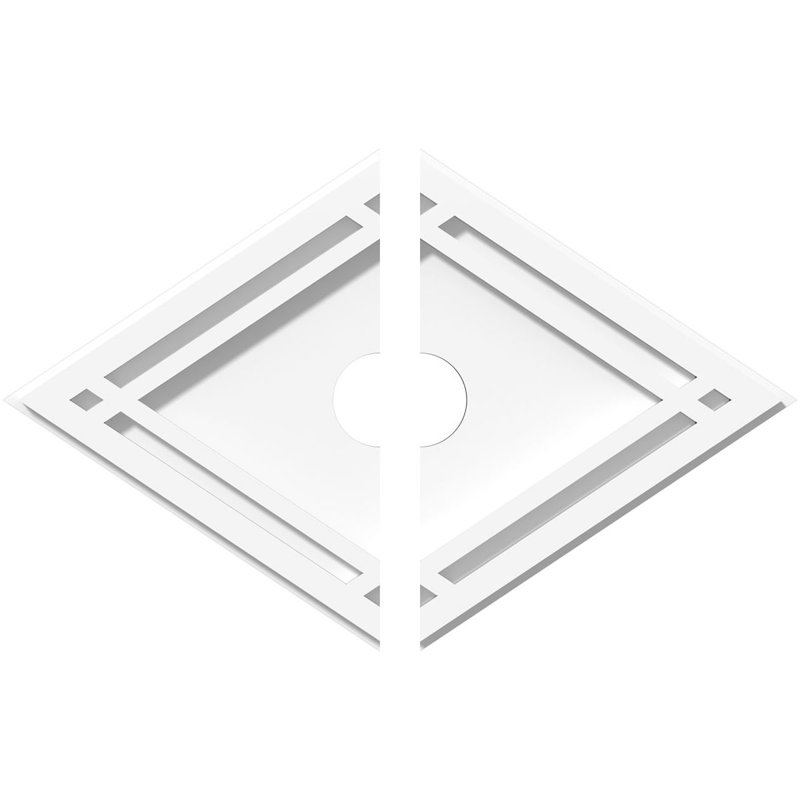 White PVC Diamond Contemporary Ceiling Medallion, 18" x 12"