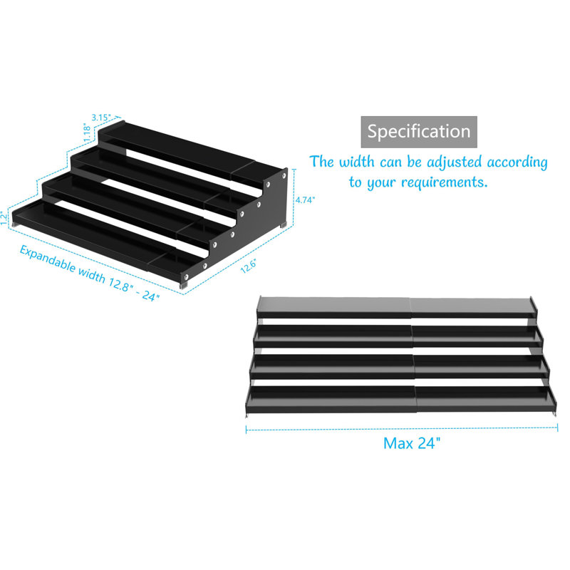Expandable Step Spice Rack, Space-Saving Organizer (Black)