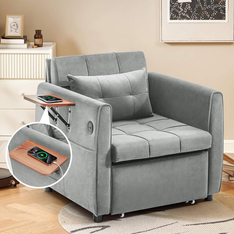 4-In-1 Convertible Sleeper Sofa Bed For Adults – 90" Extra Long Pull-Out Bed With Wing Table, USB Charging & Storage