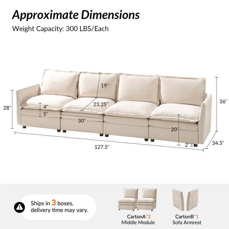 Canapé de rangement surdimensionné moderne à double couche avec pédale extensible Cashin, Beige