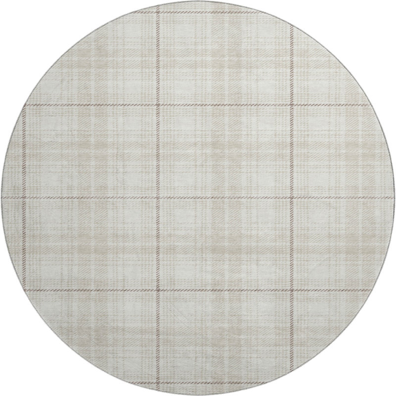 Premium Machine Washable Lyndhurst AMF993 Plaid Rug, Round 8'