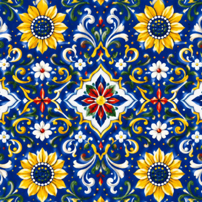 Peel and Stick Wallpaper Colorful Ceramic Tiles Floral Sunflower Wall Mural 23.6"W x 118"H Self Adhesive Removable
