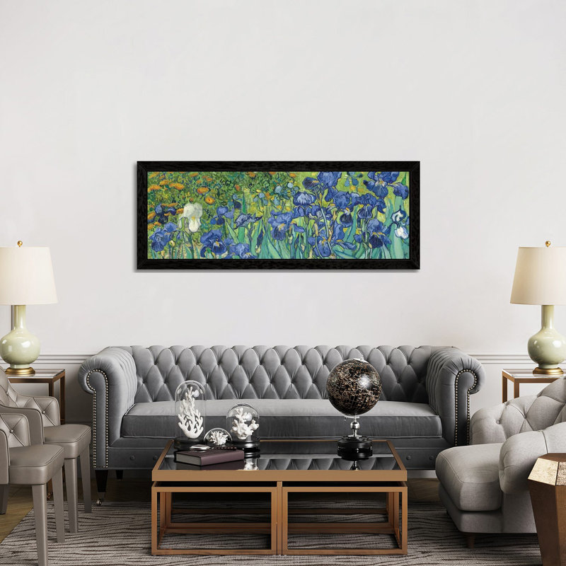 Irises, 1889 by Vincent Van Gogh - Floater Frame Panoramic Painting on Canvas, 152.4 cm H x 50.8 cm W, Black Framed