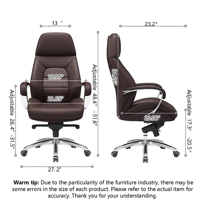 Leather Office Chair with Aluminum Alloy Base and Fixed Armrests