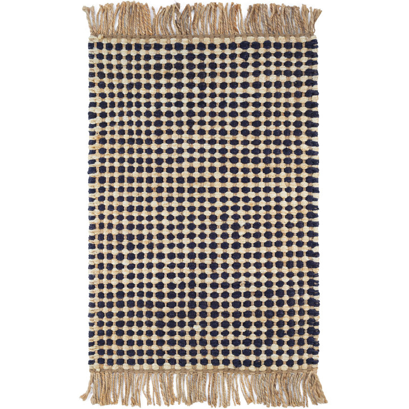 Kuba Black Handwoven Jute Rug, Rectangle 7'6" x 9'6"