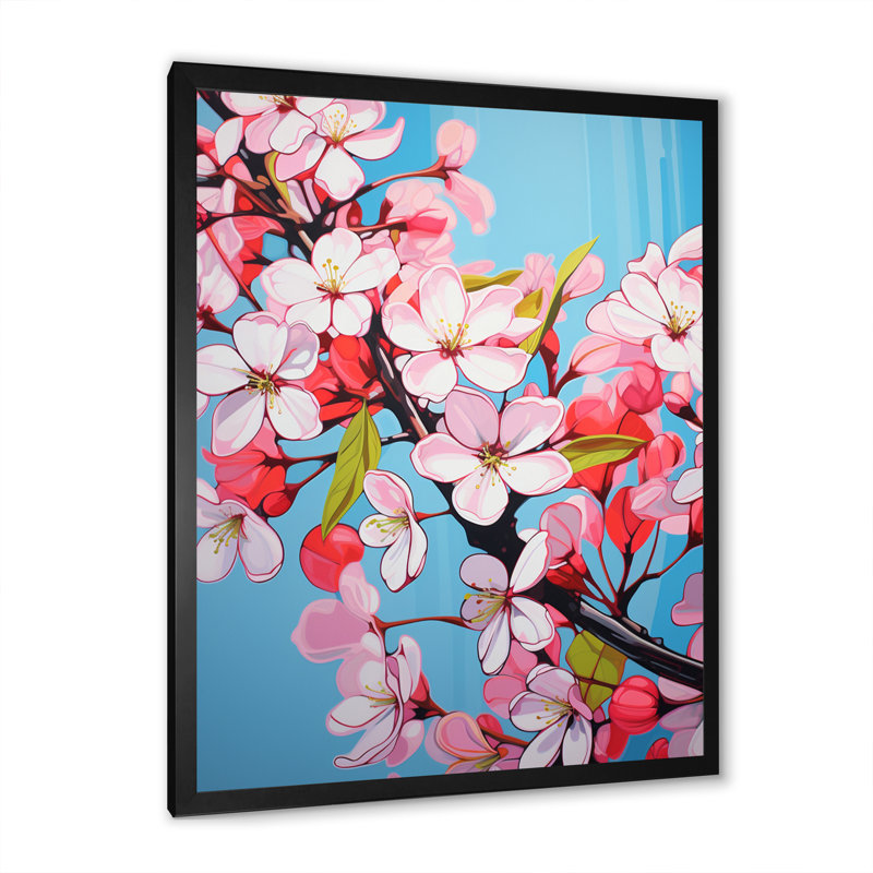 Collage de fleurs de pommier rose Itxasso I - reproduction sur toile, Toile encadrée noire simple, H 20 po x l 12 po x P 1 po