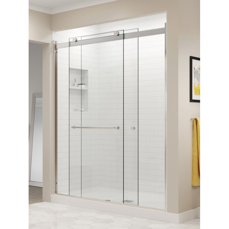 Rotolo 52" W x 70" H Semi Frameless Shower Door, Brushed Nickel, Clear
