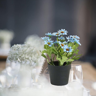 Artificial Flowers - Mini Fake Potted Silk Daisy Flowers for Home Decor Wedding Office Tabletop Decoration