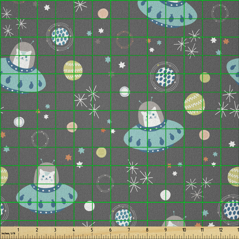 Darshelle Space Cat Astronauts and Solar System Elements Funky Multi-Purpose Fabric