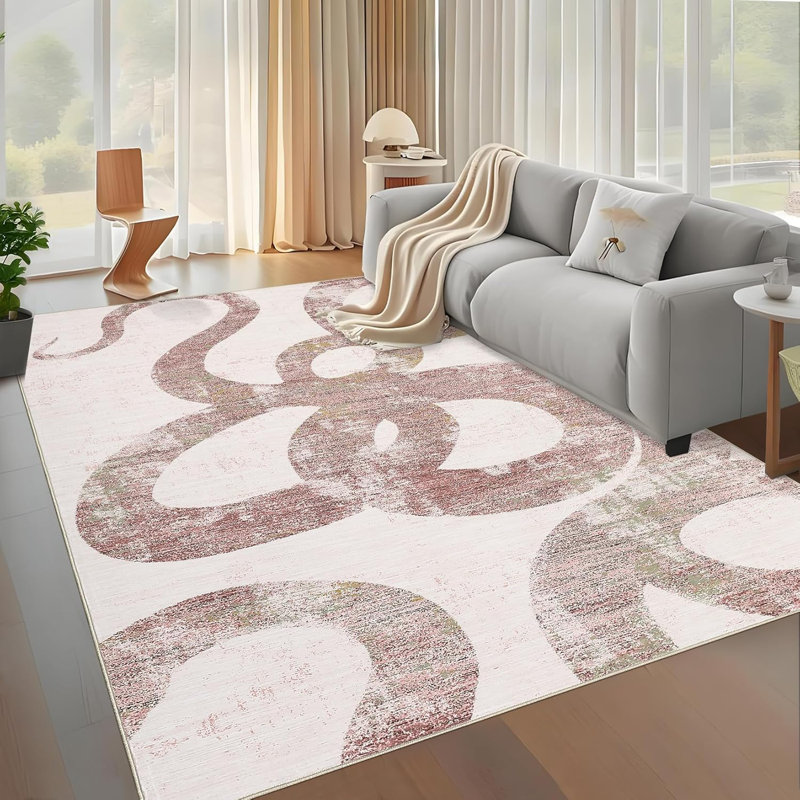 2x6 Washable Pink Runner Rug, Soft Non-Slip, Low Pile, Thin, Snake Print, Contemporary Accent Carpet for Kitchen, Hallway, Laundry.