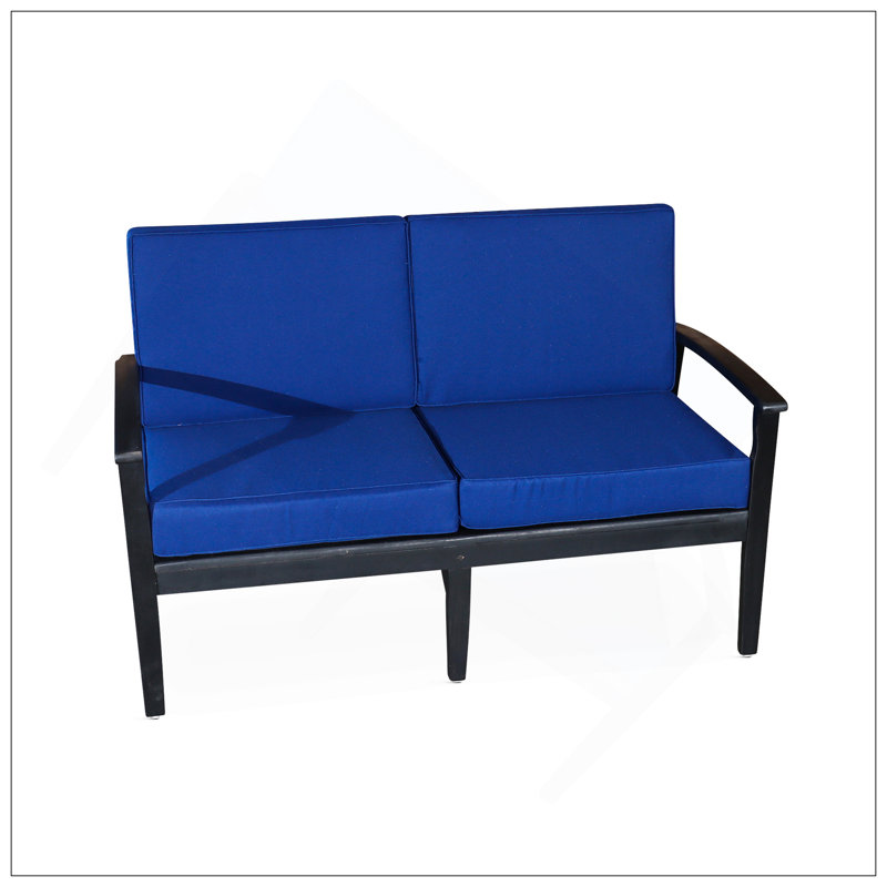 Causeuse en eucalyptus avec coussins, finition espresso, Noir, Bleu