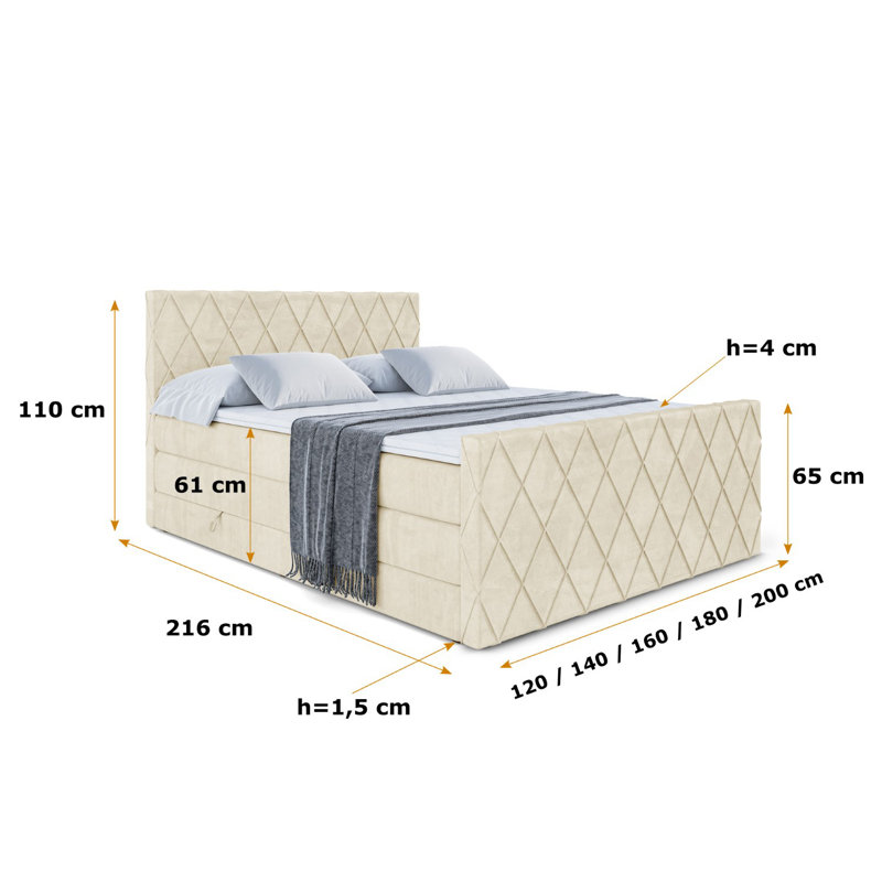Rudmer Pocket Spring Mattress Divan Bed Set, 120cm W x 200cm D, Beige