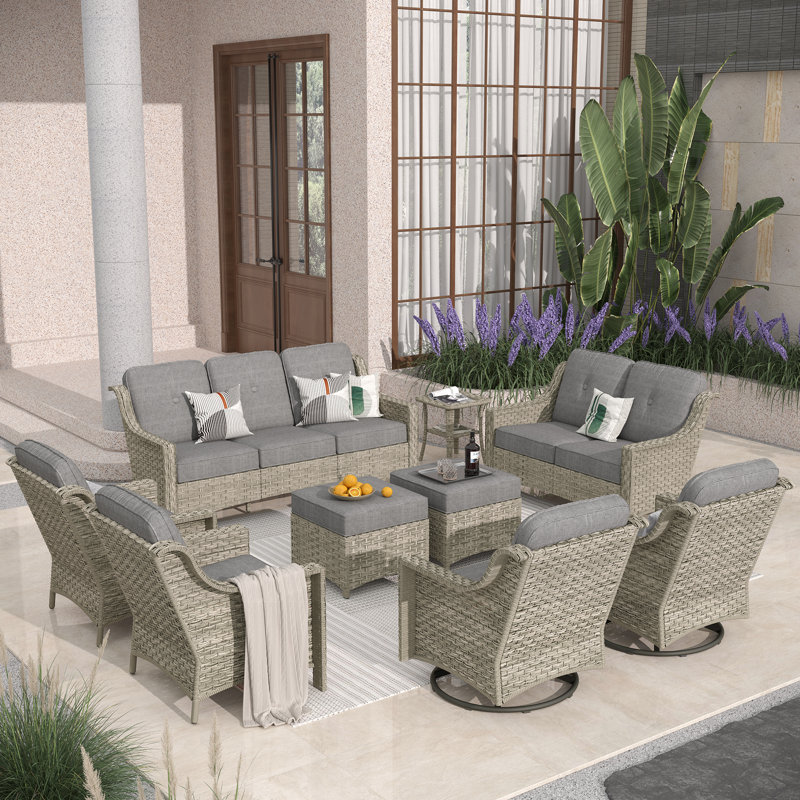 Porretto 9 - Person Patio Conversation Set with Cushions, Dark Gray