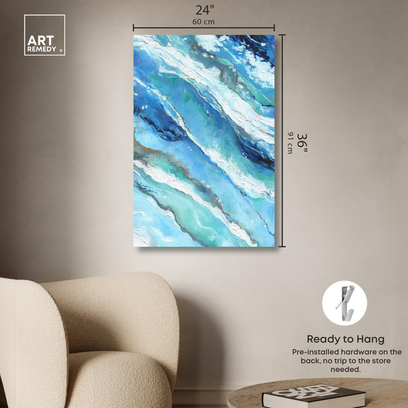 «Blue Abstract Canvas Vibrant Coastal Wall Art» par Art Remedy, H 36 po x l 24 po, Toile tendue