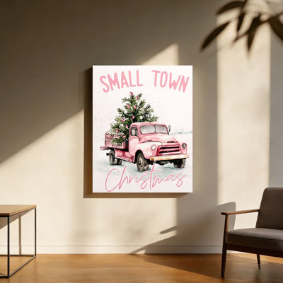 Camion rétro rose, art mural en bois à l'arrière 30 L x 20