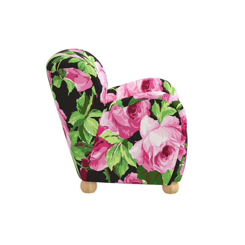 Portland Red from Scalamandre Crafted by Cloth & Company Armchair, Scm Cabbage Rose Pink Black Linen