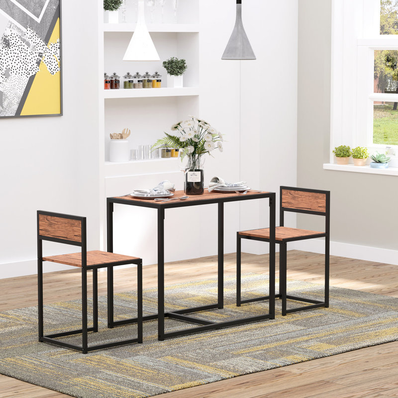 Table de salle à manger de style industriel 2 avec pieds en acier et chaises confortables pour petits espaces