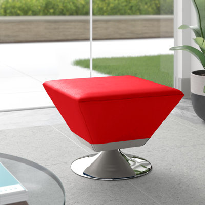 Diamond 20" Modern Vegan Leather Upholstered Metal Swivel Ottoman in Red