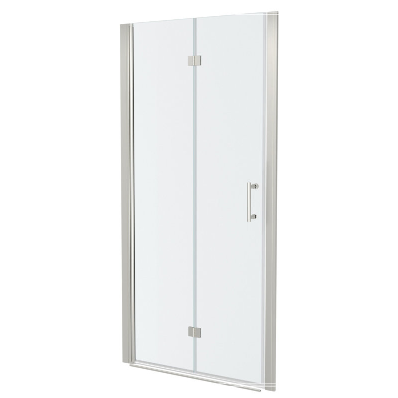 34"W X 72"H Fold Frameless Shower Door With Tempered Glass, Chrome