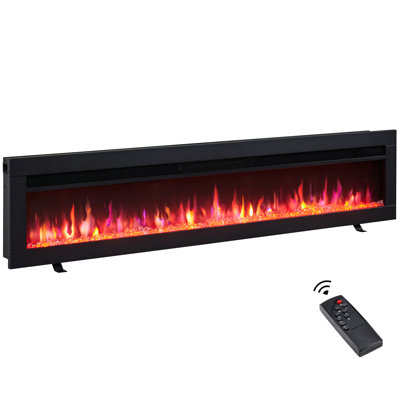 Fawzieh 60" W Electric Fireplace Insert with Adjustable Color Flames and Fire Cracking Sound