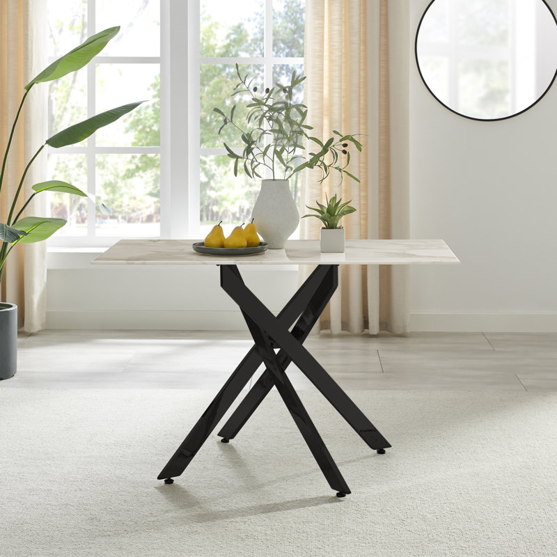 Lenworth Rectangular 120cm L x 70cm W Dining Table, Black, White