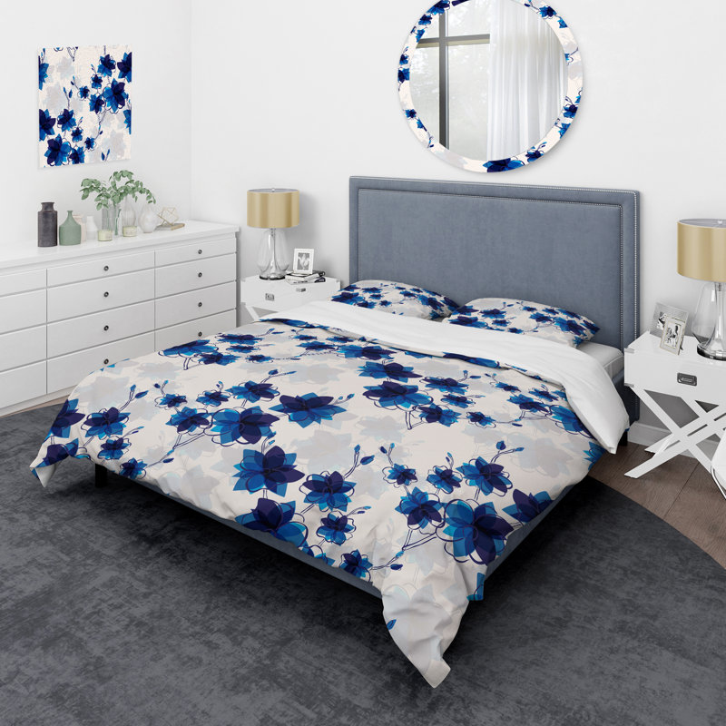 Ensemble de housse de couette designart fleurs, Housse simple + 1 taie décorative