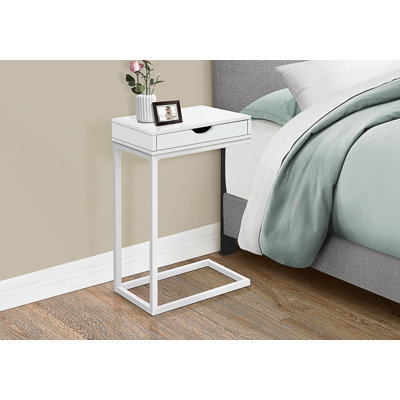 C-Shaped Accent Table With Storage Drawer, Contemporary Design For Living Room And Bedroom, Modern And Functional
