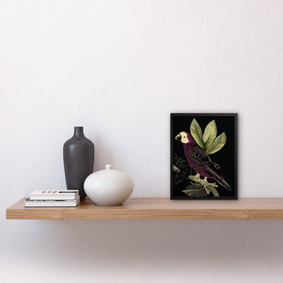 Burgundy Parrot Leaves Tree Branch Linocut - Single Picture Frame Print