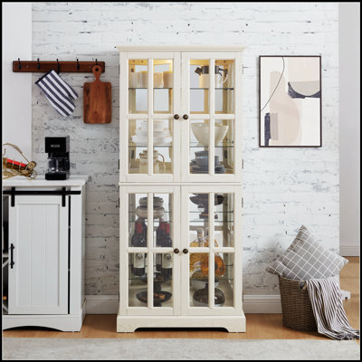 Vitrine antique avec portes en verre et tablettes réglables pour objets de collection, quatre portes