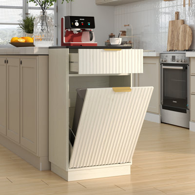 Armoire à poubelle inclinable 10 gallons, armoire à poubelle cachée en bois avec tiroir Stoarge, dispositif anti-basculement, armoire à linge cannelée, pour salle à manger, cuisine