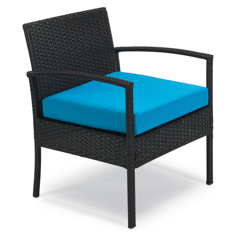Holmsten 3 Piece Rattan Seating Group with Cushions, Blue