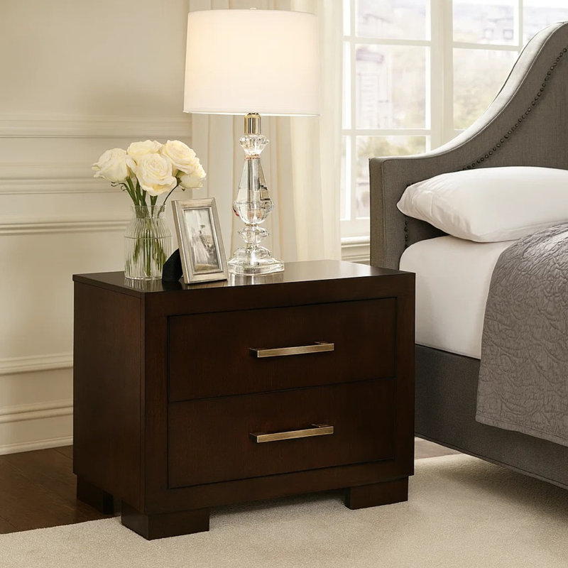 Semirah 2 - Drawer Nightstand, Dark Brown/Gold