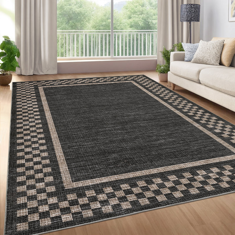 Modern Border Machine Washable Area Rug for Living Room Bedroom Stain Resistant Throw Carpet for Home Decor Office