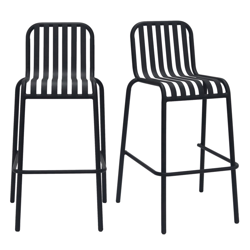 Tabouret de bar d'extérieur empilable Ailey avec dossier, noir, Noir