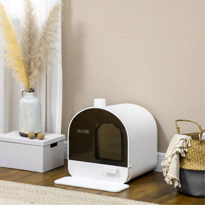 White Covered Litter Box For Cats, 17"x17"x18.5". Maintains An Odour- And Hygienic Space. Deodorizing Filter, Removable Tray Keeps Home Clean With Filter