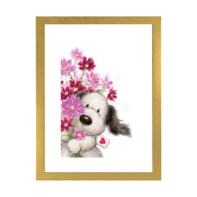 «Dog with Flowers I» par Makiko - reproduction d'art
