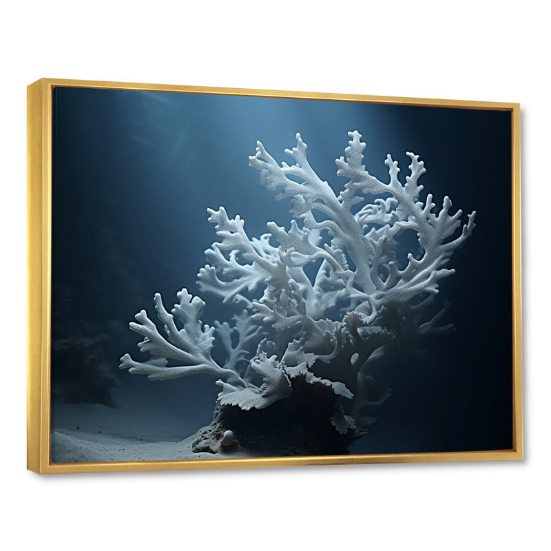 Anémone noire et bleue sur toile, Cadre flottant doré, H 16 po x l 32 po x P 1 po